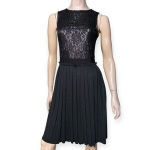Twenty8Twelve Women’s 4 Black Charcoal Grey Lace Wool Pleated Skirt Tank Dress
